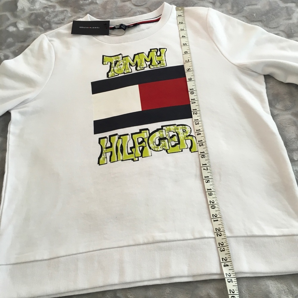 Tommy Hilfiger Sweatshirt Large Flag Logo White - Picture 2 of 5
